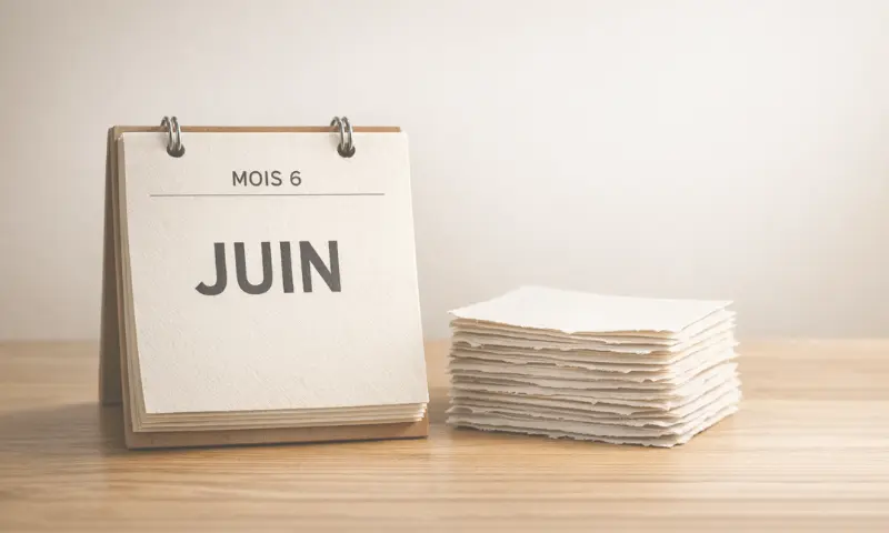 Calendrier indiquant 6 mois et pile de documents administratifs symbolisant la déclaration de succession au fisc et le partage des biens entre héritiers