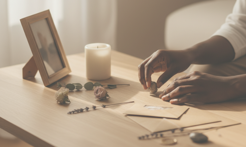 Préparation d'un rituel laïque personnalisé – bougie, fleurs et photo en mémoire d'un proche, accompagnement deuil par Stecy doula Yvelines (78)